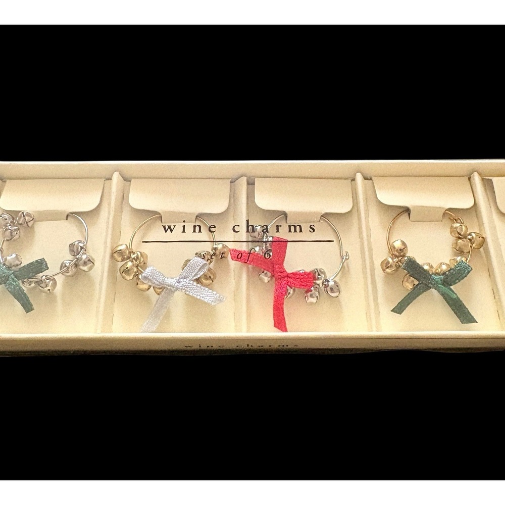 Set Of‎ 6 Pier 1 Imports Wine Glass Charms Bells And Bows NIB - Picture 3 of 5